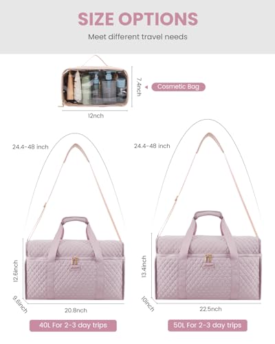LOVEVOOK Travel Duffle Bag, Carry On Weekender Overnight Bag Hospital Bag with Toiletry & Wet Pocket, 3pc Set - color: Pink-Pink, size: Large