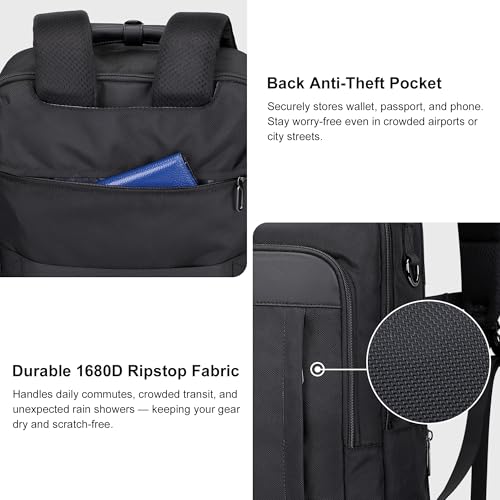 PIJUSHI Travel Backpack Carry On Slim Laptop Daypack 25L Fits 16" Laptop - color: Black