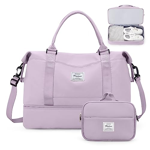 Weekender Bags for Women, Personal Item Travel Bag with Shoes Compartment - color: Purple, size: Medium
