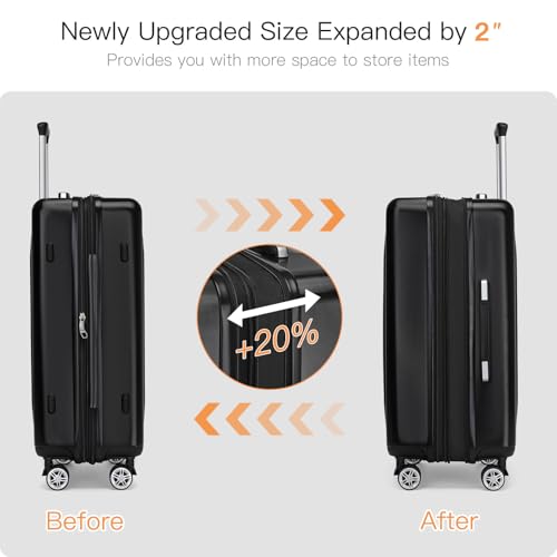 Kono Carry On Luggage 22x14x9 Airline Approved 20 Inch Expandable,Black - color: Black, size: 20"