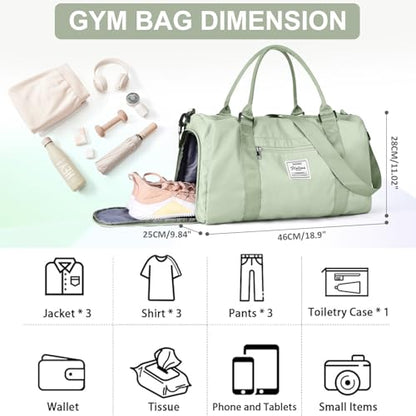 Gym Bag Womens with Shoes Compartment Travel Duffel Bag Grass Green - color: B18-Grass Green+Toiletry Bag