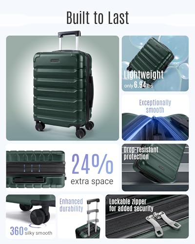 LIGHT FLIGHT Carry On Luggage, 20" Carry-On Suitcase, Deep Green - color: Deep Green