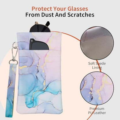 Double Eyeglass Case Soft Dual Glasses Case for Women Men Travel Squeeze Top Sunglasses Cases Eyeglasses Pouch - color: Blue+green Marble