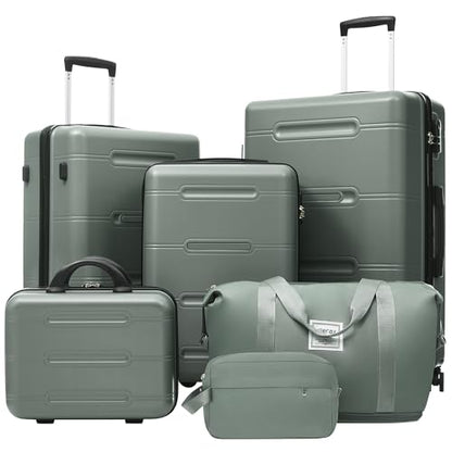 Merax Luggage Set 6 Piece,Lightweight Hardshell Suitcase with Wheels - color: Army Green(6 piece)