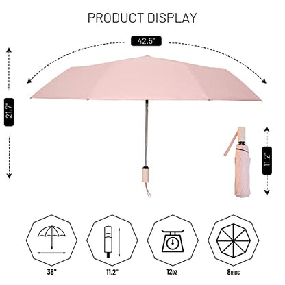 SY COMPACT Umbrella Automatic Travel Waterproof Light Folding Umbrellas Easy Carry for Women and Men - color: Pink
