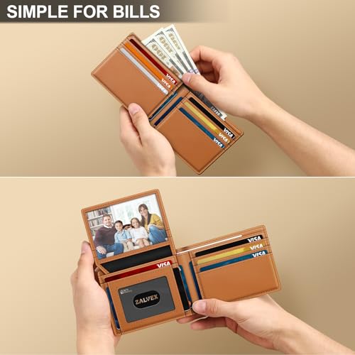 ZALVEX Wallet for Men Slim RFID Blocking Leather Credit Card Holder Wallet - color: Coffee + Brown