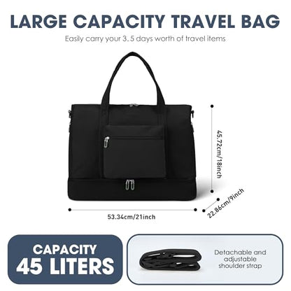 Women's Weekender bag Travel Duffel Bag with Shoe Compartment 21-inch Airline-Approved Carry-On, 2-Piece Overnight Bag Set Personal Item Luggage - color: SR-1-black