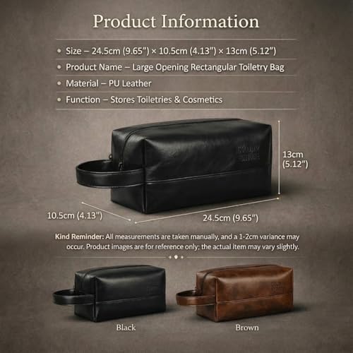 Toiletry Bag for Men, PU Leather Dopp Kit with Wide Opening, Handle and Inner Pockets, Water Resistant Travel Shaving Bag for Suitcase Gym and Bathroom, Brown - color: Brown