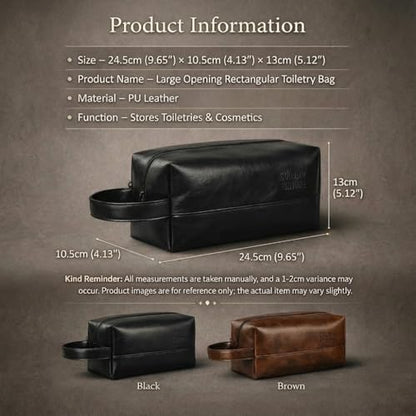 Toiletry Bag for Men, PU Leather Dopp Kit with Wide Opening, Handle and Inner Pockets, Water Resistant Travel Shaving Bag for Suitcase Gym and Bathroom, Brown - color: Brown