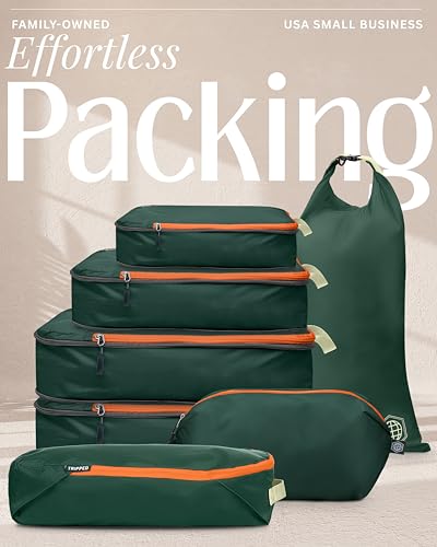 TRIPPED Travel Gear Large Compression Packing Cubes 7-Piece Set for Travel - color: Green/Orange