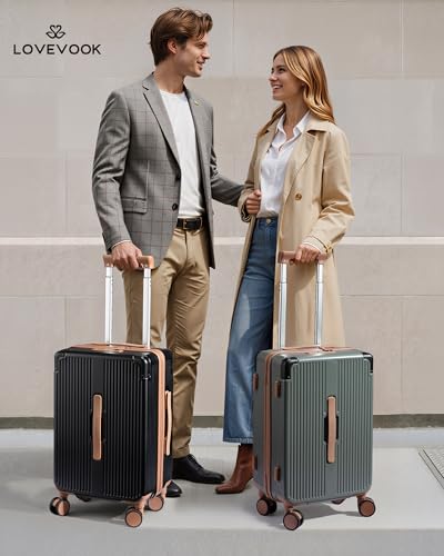 LOVEVOOK Hardside Carry On Luggage 22x14x9 Airline Approved, Small Suitcase - color: Green&Brown