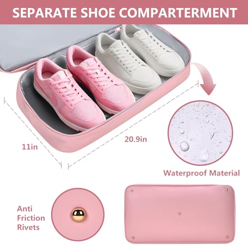 4‑PCS Leather Duffle Bag for Travel, Weekender Overnight Gym Bag Men Women - color: 4PCS Pink