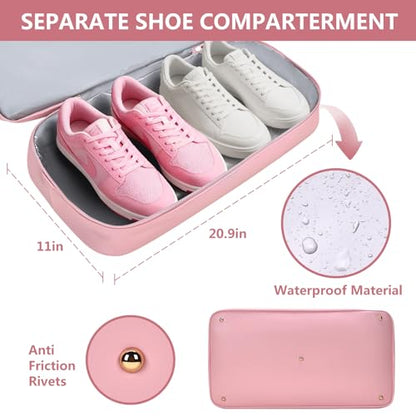 4‑PCS Leather Duffle Bag for Travel, Weekender Overnight Gym Bag Men Women - color: 4PCS Pink