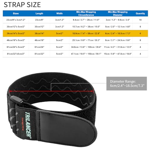 Trilancer Elastic Cinch Straps with Anti-Slip Strips, 14'' x 2'' (6 Pack) - size: 14"(6 pcs)