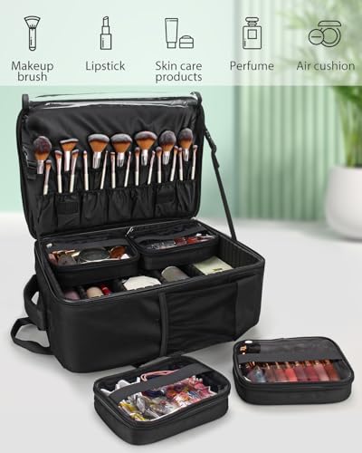 TANTO Makeup Backpack, Makeup Case Pro Artist Travel Train Case with 4 Bag - color: Black