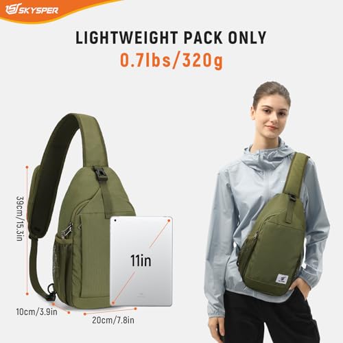 SKYSPER Sling Bag RFID Cross Body Bag Recycled Crossbody Backpack Travel Daypack - color: Armygreen
