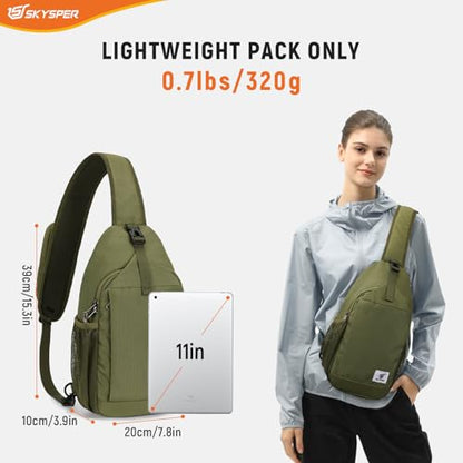 SKYSPER Sling Bag RFID Cross Body Bag Recycled Crossbody Backpack Travel Daypack - color: Armygreen