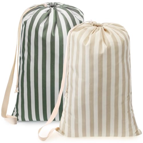 Satinior 2 Pcs Stripe Laundry Bag Backpack for Dorm Travel 29" x 18" Canvas - style: Stripe