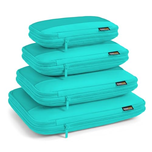 4 Piece Compression Packing Cubes for 3–7 Day Travel, Space Saving Travel Organizers with Breathable Mesh, Double-Zipper Packing Cubes for Carry-On & Suitcases (Teal) - color: Teal, size: 4 Pack