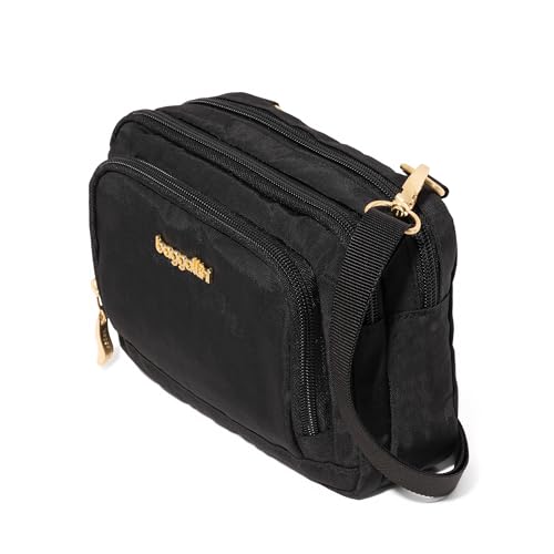 Baggallini Triple Zip with Front Wallet/Trifecta RFID Wallet Crossbody - color: Black W/ Gold Hardware