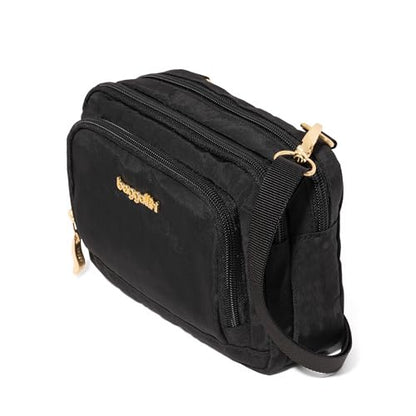 Baggallini Triple Zip with Front Wallet/Trifecta RFID Wallet Crossbody - color: Black W/ Gold Hardware