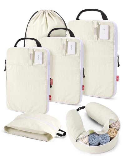 BAGSMART Compression Packing Cubes with Fillable Neck Pillow for Clothes - color: Light Beige