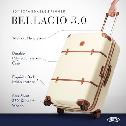 Bric's Bellagio 3.0 Spinner Trunk- Luxury Hardshell Check In Luggage with Large Wheels, Telescopic Handle, Leather Detailing - Expandable Rolling Suitcase - 30", Cream - color: Cream, size: 30" Checked-Large