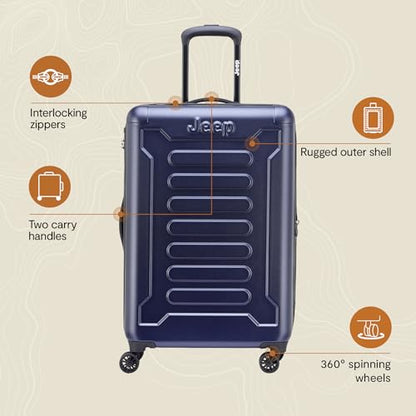 Jeep JH004C Hardside Expandable Luggage with Spinner Wheels, Black, Checked-Medium 24 Inch - color: Black, size: Checked-Medium 24 Inch