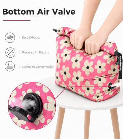 Compression Travel Laundry Bag for Dirty Clothes, Pump-Free Laundry Bag - color: Pink Garden, size: Large