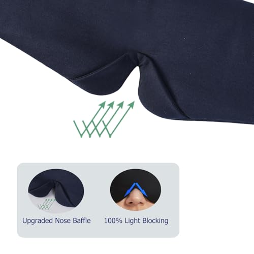 ALASKA BEAR Wraparound Style Organic Cotton Eye Mask with Padded Nose, Big Wide Headband and Large Coverage Ear Muff Sleeping Mask with Bottom Flap for Full Blackout, Dark Blue - color: Dark Blue