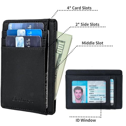 Chelmon Slim Wallet for Men, Minimalist Front Pocket RFID Blocking Credit Card Holder - color: Black Gene