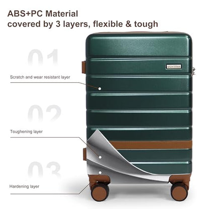 3-Piece Carry-On Luggage Set for Business Travel | 20-Inch Hardside Spinner Suitcase with TSA Lock, Lightweight PC+ABS Construction, Multi-Dividers & Sturdy Handle (Green) - color: Green, size: 3 piece set (20")