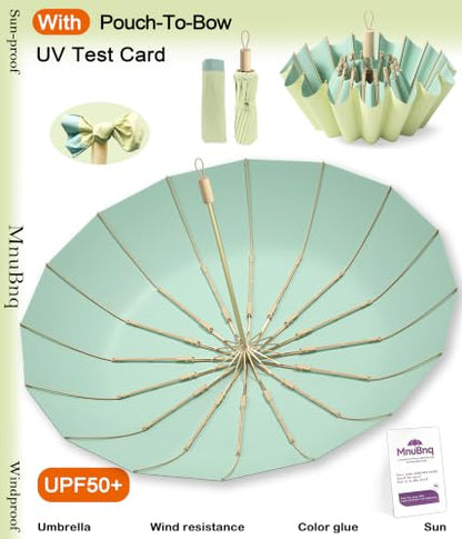 Sun Umbrella UV Protection Cute Windproof Walking Parasol for Women - color: Light Green & Teal