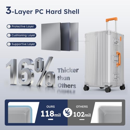 ALPHA CAMP Trunk Luggage 26 Inch with Aluminum Frame Zipperless Suitcase - color: Silver Orange, size: 26 Inch