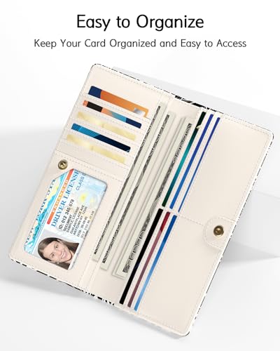 Nipichsha Womens Wallet, RFID Slim Wallets for Women, Thin Ladies Credit Card Holder Purse, Cute Leather Bifold Clutch Billfold with 11 Card Slots & ID Window, Black White Leaf - color: Black White Leaf