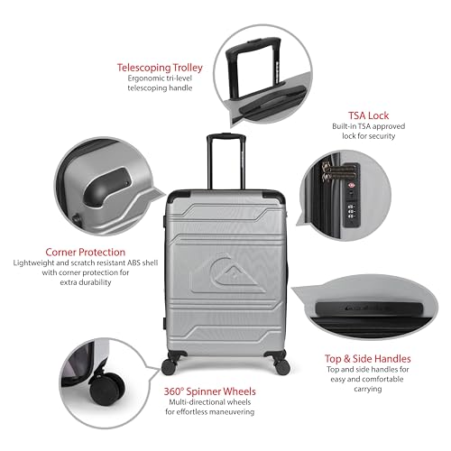 Quiksilver Rincon Suitcases Hardside Luggage with Spinner Wheels, Large 3-Piece Set (20/26/30) (Metallic Silver) - color: Metallic Silver