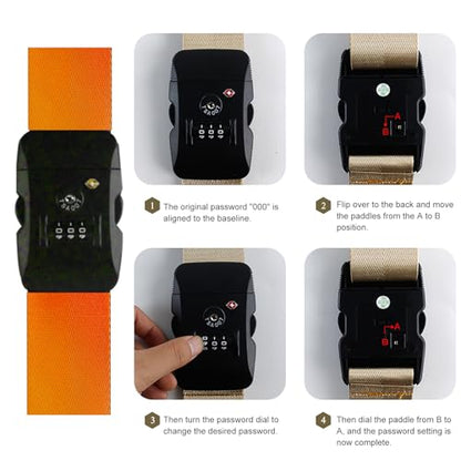 Veki Travel Luggage Straps for Suitcases, TSA Approved with Lock, Orange - color: orange