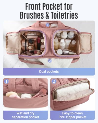 LIGHT FLIGHT Travel Toiletry Bag, Quilted Travel Makeup Cosmetic Bag Organizer, Toiletry Bags for Traveling Women, Make up Bag with Handle, Navy Blue - color: Navy Blue