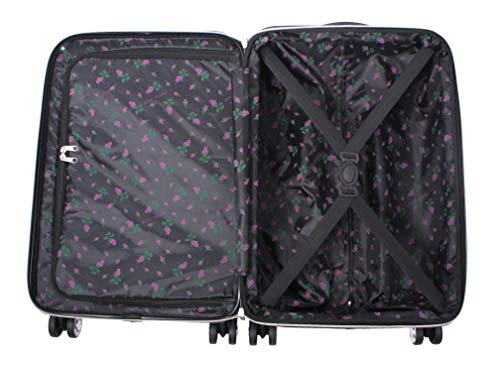 Betsey Johnson 26 Inch Checked Luggage Collection - Expandable Scratch Resistant (ABS + PC) Hardside Suitcase - Designer Lightweight Bag with 8-Rolling Spinner Wheels (Stripe Roses) - color: Stripe Roses