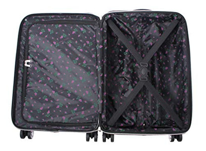 Betsey Johnson 26 Inch Checked Luggage Collection - Expandable Scratch Resistant (ABS + PC) Hardside Suitcase - Designer Lightweight Bag with 8-Rolling Spinner Wheels (Stripe Roses) - color: Stripe Roses