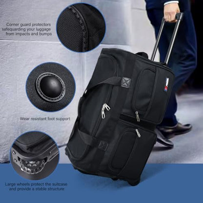 22'' Large Rolling Duffle Bag w/Wheels and Handle - size: 22in