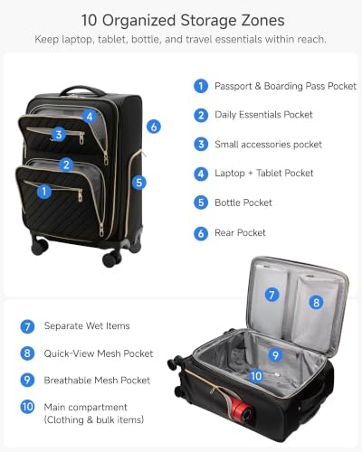 LUGGEX Expandable Softside Carry On Suitcase, Black, 21" - color: Black, size: Carry-on 21 inch