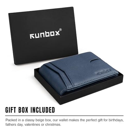 RUNBOX Wallet for Men -Slim Rfid Leather Mens Bifold Novelty Wallets 2 ID Window With Gift Box Men's Accessories - color: A Tibetan Blue