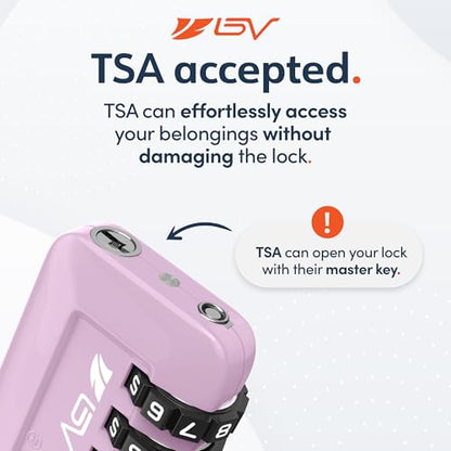 BV Luggage Locks TSA Accepted, Travel Sentry Approved 3-Digit Combination Suitcase Locks with Open Alert & Flexible Cable for Travel, Backpacks, Lockers, Cases, Purple, 2 Pack - color: Purple 2-Pack