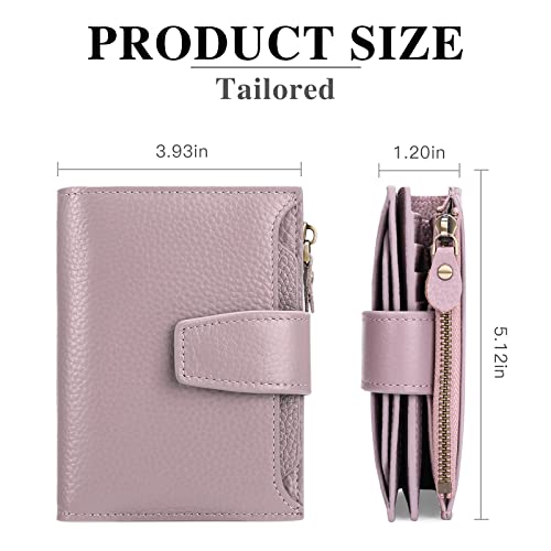 FALAN MULE Small Wallet Women RFID Blocking Leather Bifold Compact Card Holder Wallet with Zipper Coin Pocket - color: Light purple