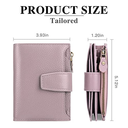 FALAN MULE Small Wallet Women RFID Blocking Leather Bifold Compact Card Holder Wallet with Zipper Coin Pocket - color: Light purple