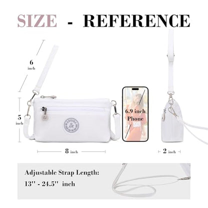 Small Wristlet Wallets for Women Nylon RFID Cross body bag - color: White