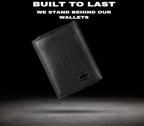 Stealth Mode Trifold Wallet - RFID Blocking Wallet with Flip ID Holder - Leather Case for Money, Credit Cards - Mens Organizer, Divided Billfold, Identity Protection - Men's Gifts (Black Crunch) - color: Black Crunch