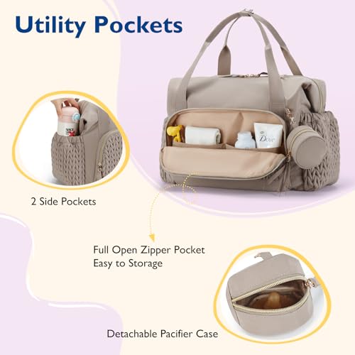 mommore Diaper Bag Tote Large Travel Baby Bag with Pacifier Case - color: Brown Taupe