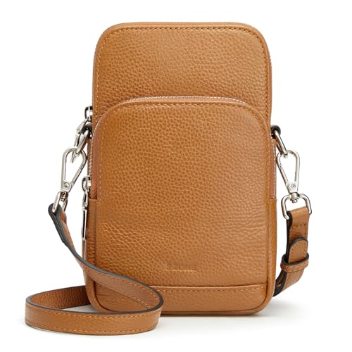 S-ZONE Leather Crossbody Bags for Women RFID Blocking Purses with Card Slots Small Phone Purse Travel Wallet - color: Brown
